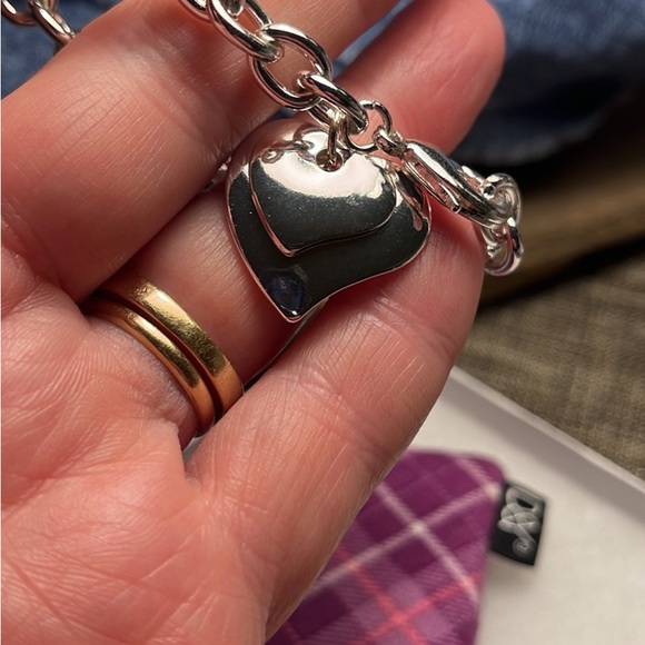 2176-HCT Adjustable 8” Chained Double Heart Charms,Silver Metal Color Bracelet - Picture 2 of 13